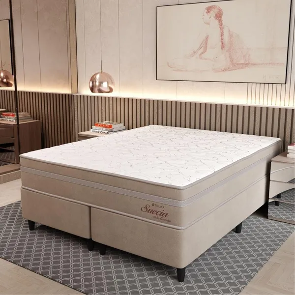 Cama Box Queen (158X198) D26 Creme Suecia Pocket Topazio Colchões
