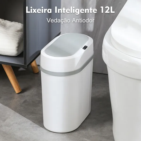 Lixeira Automática 12 Litros Com Sensor Infravermelho Tampa Para Cozinha Banheiro Escritório Quarto