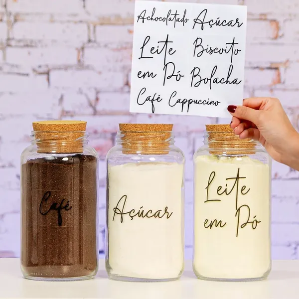 Kit Cantinho do Café - 3 Potes de vidro + Cartela Completa | Pote de vidro Hermético 830ml