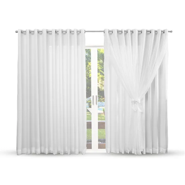 Cortina Microfibra com Voil - Decoração p/ Sala ou Quarto apartamento ilhós cromado porta grande