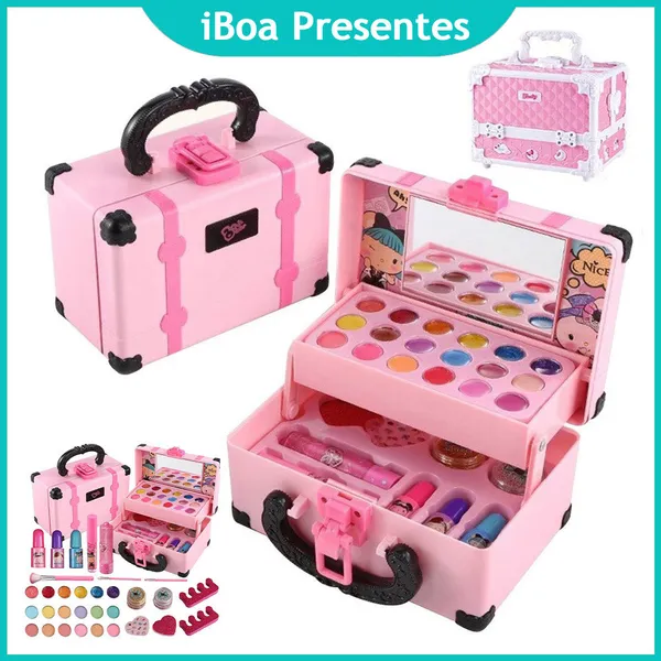 Conjunto De Maquiagem Infantil Lavável 32 Peças Com Estojo Maleta