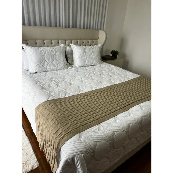 Peseira Manta Trança Sala Cama Queen Sofá Tricot 230x60cm