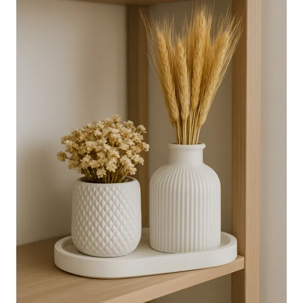 VASOS E BANDEJA Decoração  Susy  3 peças  em gesso  / não acompanha flores / presente / casa  / sala  /ambiente / vaso