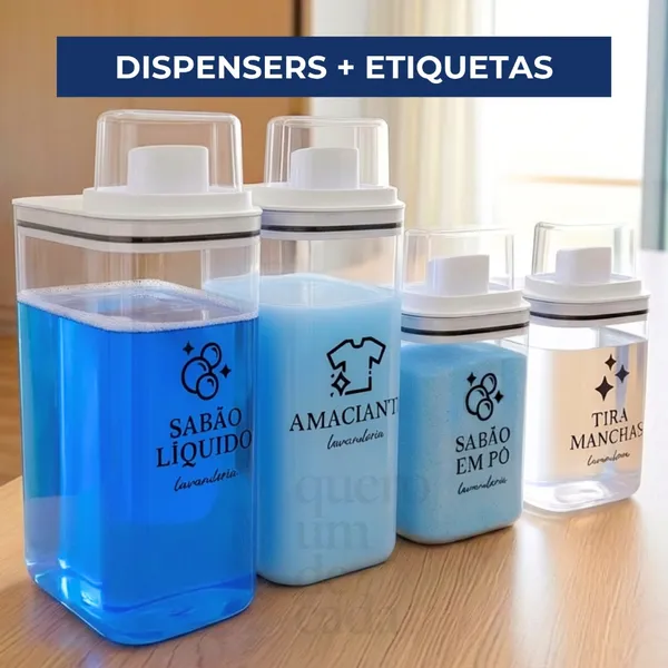 Dispensers Lavanderia 1,5L e 2,3L - Amaciante, Sabão em Pó, Sabão Líquido, Tira Manchas kit/individ