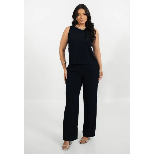 Conjunto Feminino Alfaiataria Social Casual Calça Pantalona Blusa Regata - Raquel