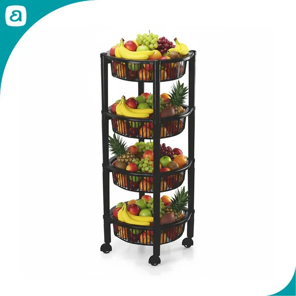 Fruteira de Chão 4 Andares com Rodinhas Cesto Organizador Plástico Multiuso para Cozinha e Frutas