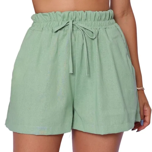 Short Feminino em Linho Soltinho e Confortavel Cintura Alta Tamanhos Grandes Ferias Verao Carnaval