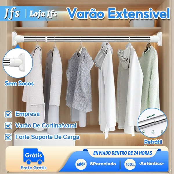 Varão de Secagem de Roupas Ajustável, Varão de Cortina Sem Perfuração, Varão de Cortina de Banheiro Ajustável