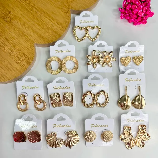 Kit 6 Pares De Brincos Femininos Folheado a Ouro e Prata Bijuteria Tendência da Moda Elegante Sortido