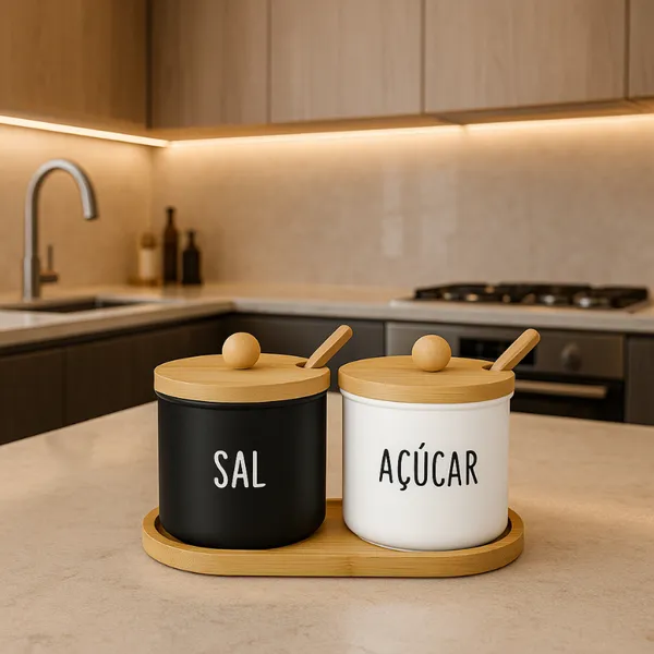 Porta Condimento Saleiro Açucareiro Cozinha Premium Kit Com Suporte Cantinho Do Café Conjunto 3 pçs