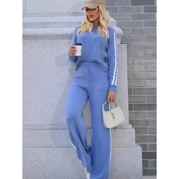 Conjunto de Blusa e Calça com listras na lateral de Tricot Modal Premium Tricô alta Qualidade Outono