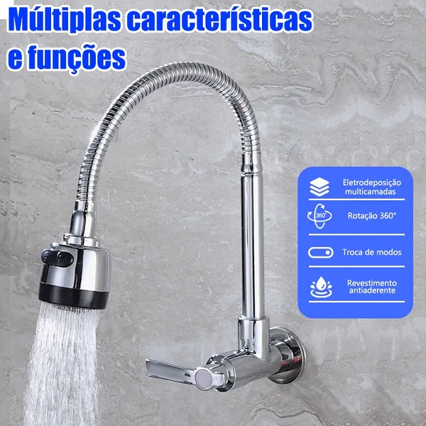 Torneira Gourmet Flexível Cozinha Parede