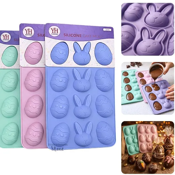 kit 1 ou 3 Molde  sortido Silicone Páscoa 12 Cavidades Ovos Coelhinhos Chocolate Artesanato Forma Silicone antiaderente
