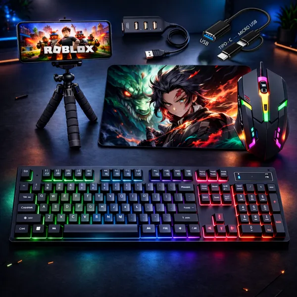 Kit Mobilador One Hand Gamer Completo para Celular com Teclado e Mouse LED RGB