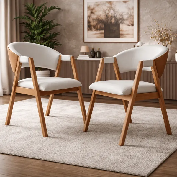 2 Cadeiras Estofadas Poltronas Sala Jantar Recepção Elegante Resistente Decorativa Cores Bege/Cinza Linho & Durango