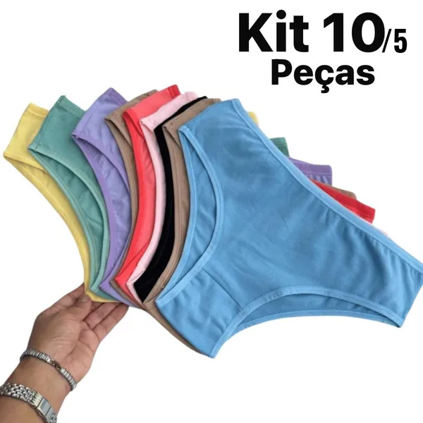 Kit 10/5 Calcinhas 100% Algodao Basica dia a dia Conforto Calcinhas Lisas