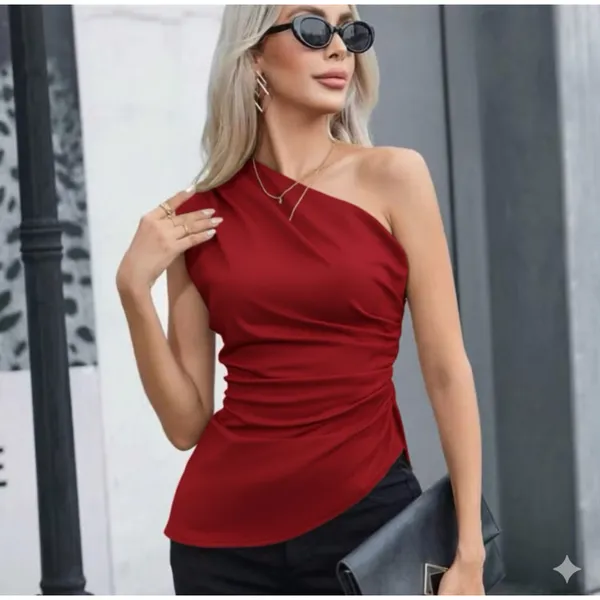 Blusa Feminina Elegante Mula Manca Assimétrica Casual Ombro Único Com Franzido