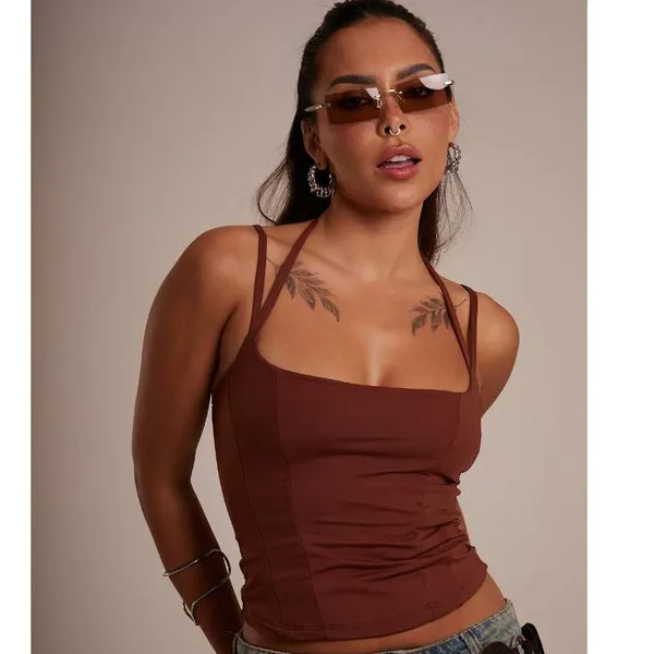 Corset Feminino Cropped Regata Poliamida Moda Gringa Tendência
