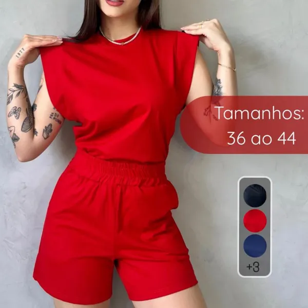 Conjunto Feminino Casual Blusa e Short Liso Algodão Premium