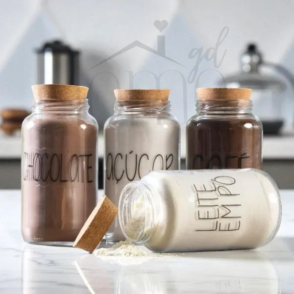 Kit Cantinho do Café - Potes de Vidro 810 ml com Tampa de Cortiça