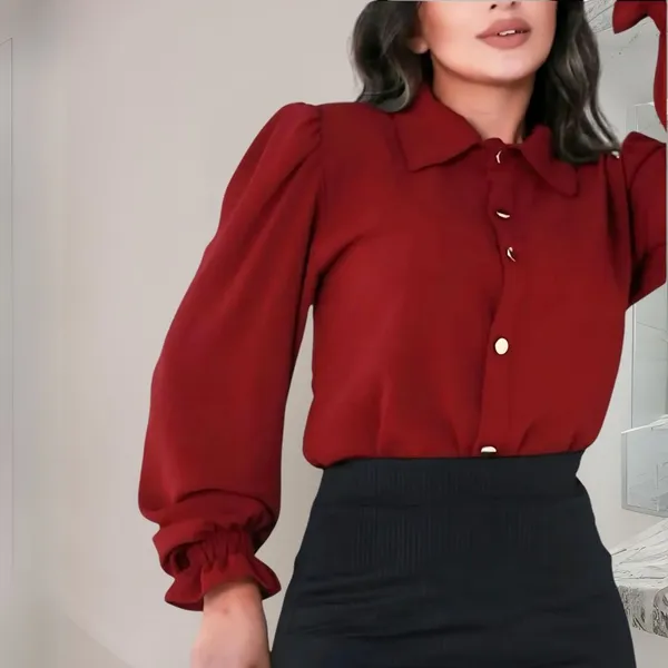 Blusa Feminina Vinho Linda Elegante Chic Manga Bufante Moda Tendência 2026