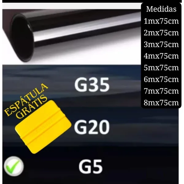 Película Tipo Insulfilm para Vidros G5 G20 G35 Automotiva e Residencial