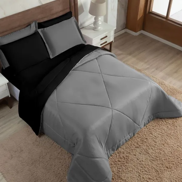 Kit Edredom Cama Quarto Casal Queen Dupla Face Quentinho
