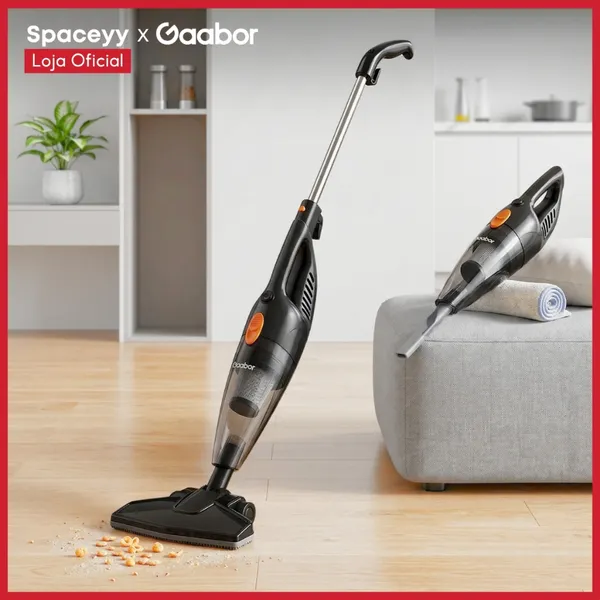 Aspirador de Pó Vertical Gaabor 2 em 1 Doméstico Leve Preto 16.000Pa Sucção Forte