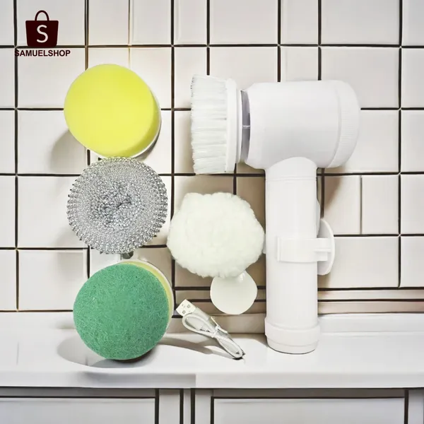 Kit Escova Elétrica de Limpeza 5 em 1 Sem Fio,Limpador Multiuso Prático para Cozinha e Banheiro