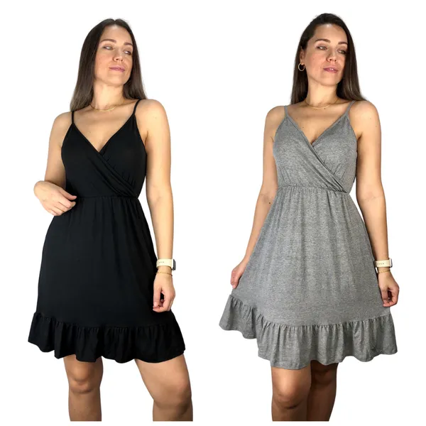 Kit 2 Vestido Alcinha Diversas Cores Viscolycra Premium Alças Transpassado Casual Grávida Amamentar