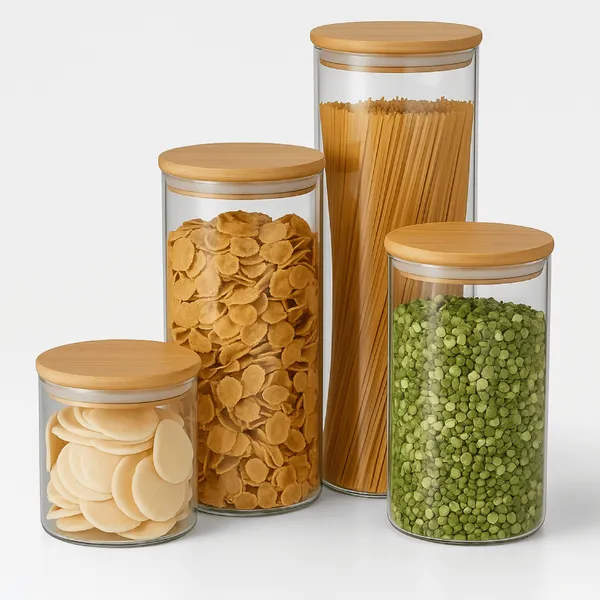 Porta Mantimento De Vidro Herméticos Kit Com 4 Potes Tampa De Bambu