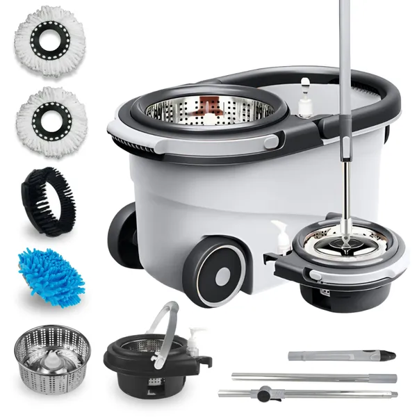 Mop Plus Giratório Inox com Rodas e Alça cabo 150 cm - Ideal Para Limpeza Sem Esforço - BARUCH