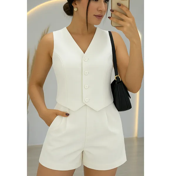 CONJUNTO FEMININO SHORTS + COLETE NOVA TENDENCIA 2026 PRIMAVERA VERÃO