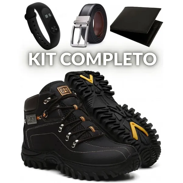 Bota Masculina Caterpillar em Couro Resistente + Carteira + Relógio + Cinto