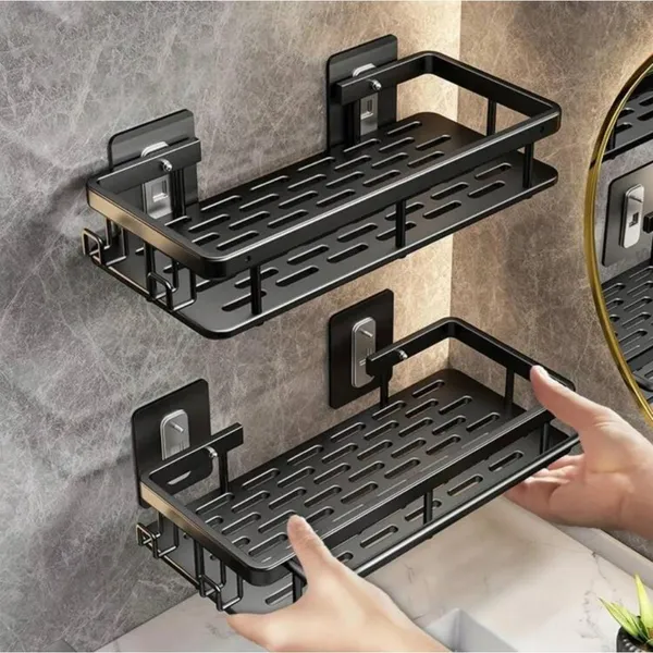 Suporte prateleira Shampoo Sabonete Banheiro Adesivo Parede Box Luxo Cor Preto