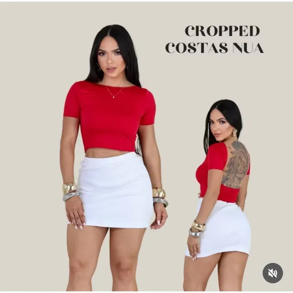 Blusinha Cropped Feminino Blusa Costa Nua Ribanna Baby Tee Básico Casual Premium