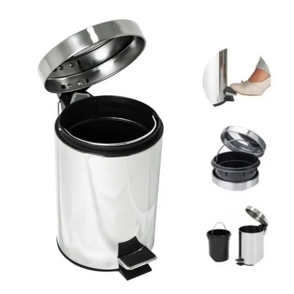 Lixeira de Inox 3 Lts Pedal Cesto Removível Banheiro Cozinha