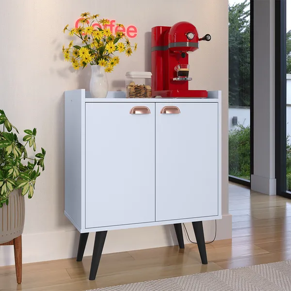 Aparador Buffet Barzinho Cantinho do Café Retrô Pés Anti Umidade 2 Portas Puxador Concha Linea