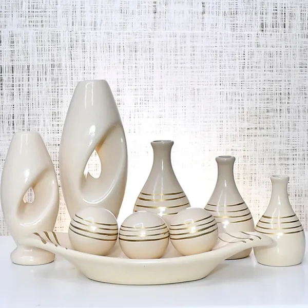 Kit 9 Jarros Decorados Trio Vaso Ceramica Enfeite Centro Mesa Sala enfeite Casa rack Aparador Nicho