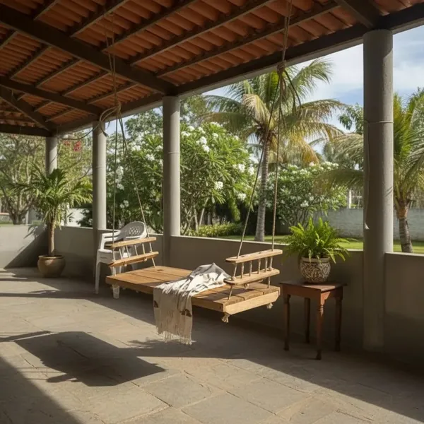 Balanço Cadeira Suspensa em Madeira Rústica Banco Para Varanda Área Gourmet Decoração