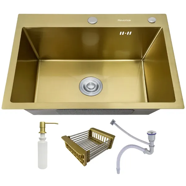 Cuba Pia Inox Dourada Quadrada Cozinha Gourmet 60cm com Acessórios