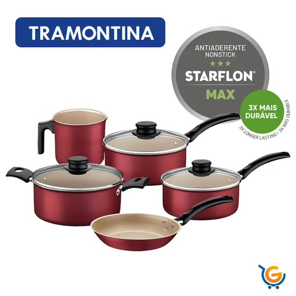Jogo de Panelas 5 Peças Turim Tramontina Com Revestimento Interno e Externo em Starflon Max
