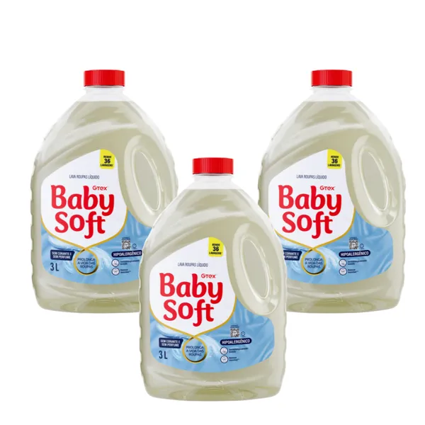 Kit 3 Lava Roupas Hipoalérgico Baby Soft Max Cuidado - 3L