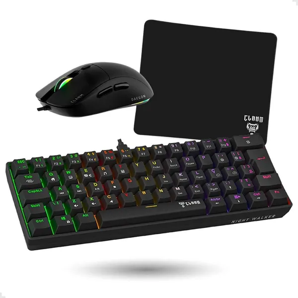 Combo Gamer Darkline Lite RGB - Teclado Mecânico 60% Anti-ghosting, Mouse 10000 DPI, Mousepad