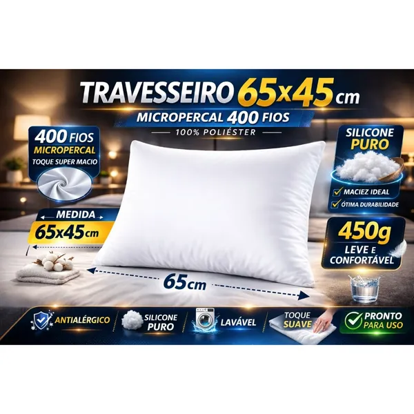 Travesseiro Micropercal 400 fios silicone puro antialérgico