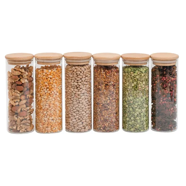 Kit 6 Potes de Vidro P/ Mantimentos 450ml C/ Tampa Bambu Oikos
