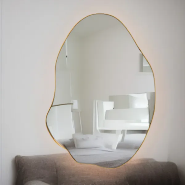 Espelho Orgânico Com Moldura Mykonos Moldura Metalizada Dourada Rosê Prata Preta Decoração