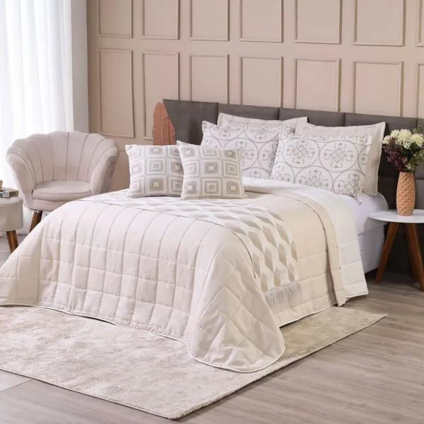 Kit Cobre Leito Casal Queen 6 Peças Thaeme Franja Sem Enchimentos 2,60mx2,50m