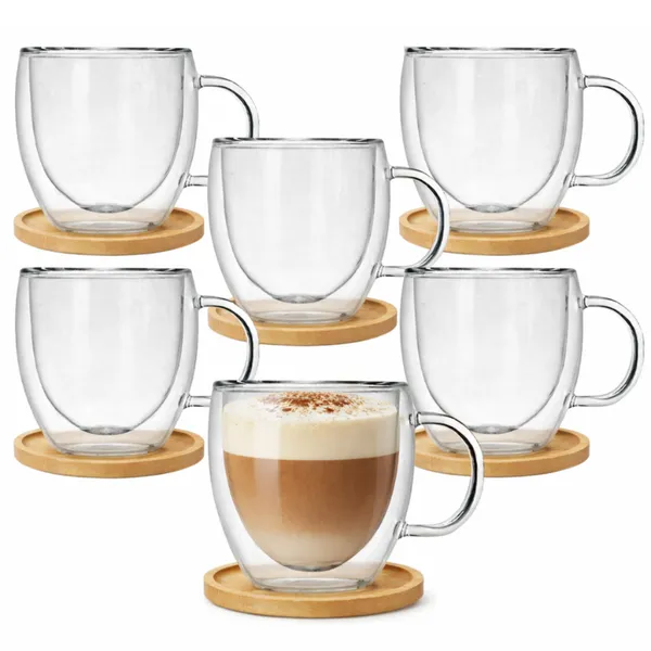 Kit Xicara Vidro Duplo Caneca Parede Dupla 6un 250ml C Pires