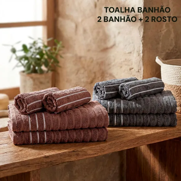 Jogo De Toalhas Banhão Gigante Fio Penteado Grossa 4 peças 450g/m2 100% Algodão Wave